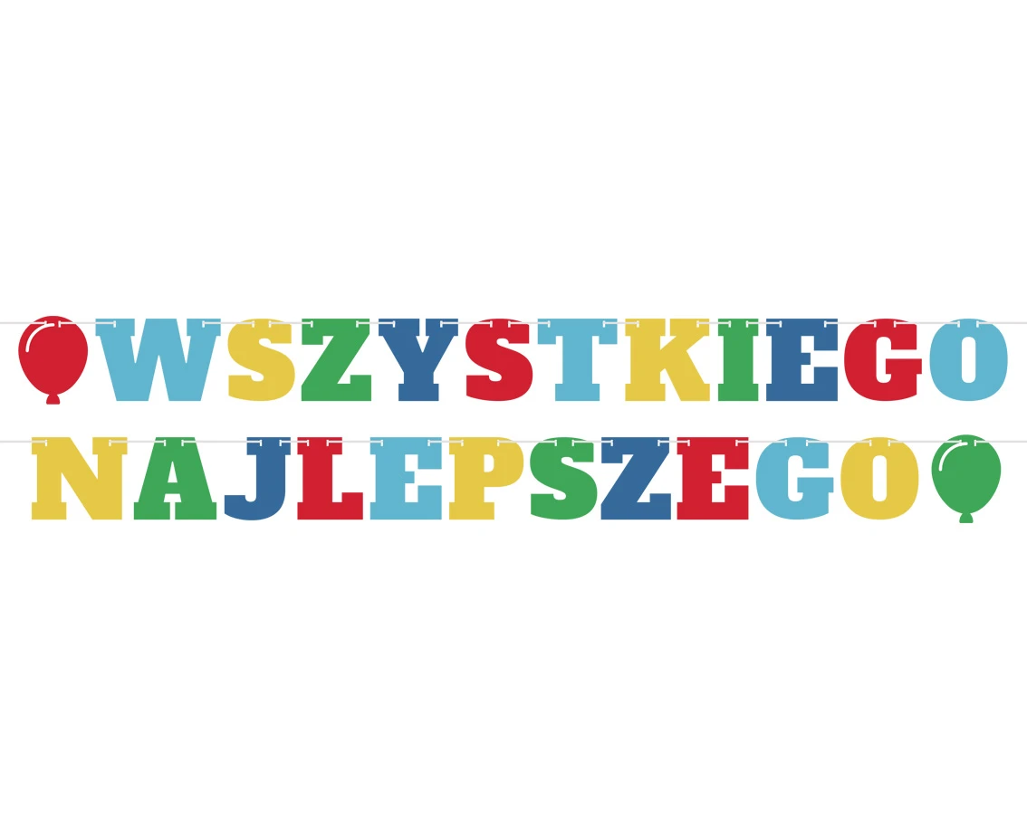 Garland Wszystkiego Najlepszego, 2 balloons, colourful, 2x300 cm EOL