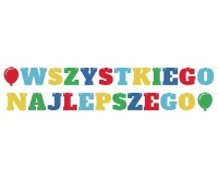Garland Wszystkiego Najlepszego, 2 balloons, colourful, 2x300 cm EOL