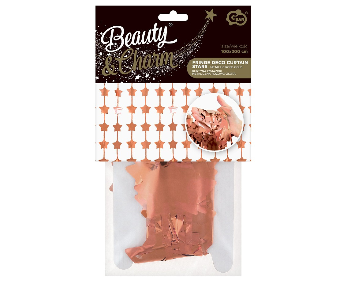 Fringe Deco Curtain B&C Stars, metallic rose-gold, 100 x 200 cm EOL