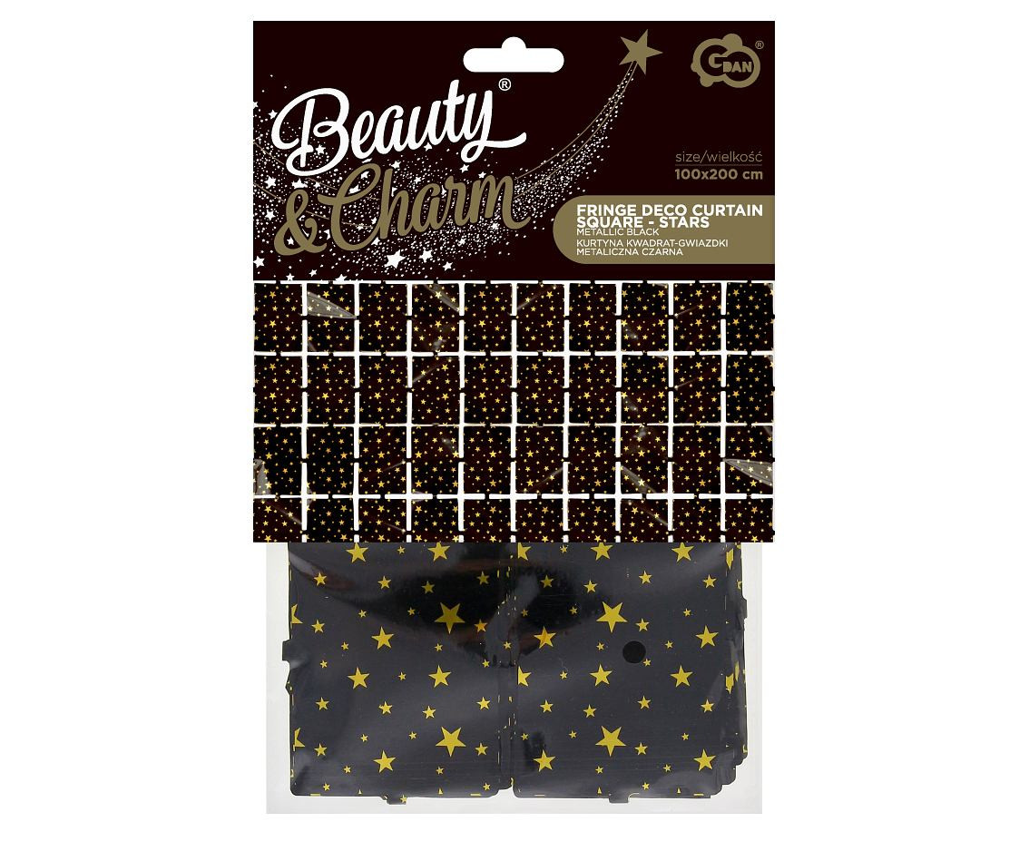 Fringe Deco Curtain B&C Square - Stars, metallic black, 100 x 200 cm