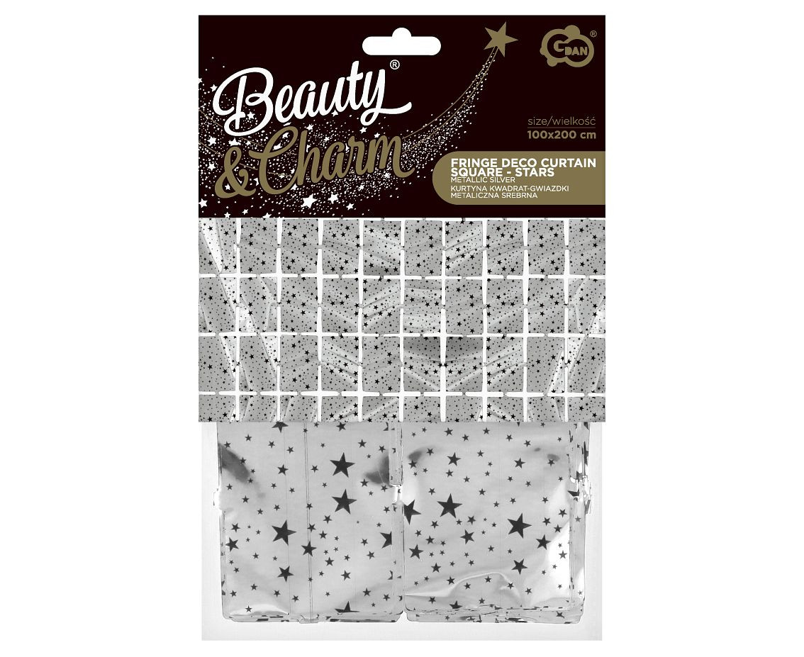 Fringe Deco Curtain B&C Square - Stars, metallic silver, 100 x 200 cm EOL
