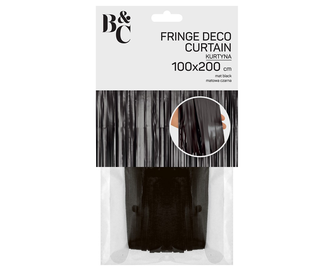 Fringe Deco Curtain B&C, mat black, 100 x 200 cm