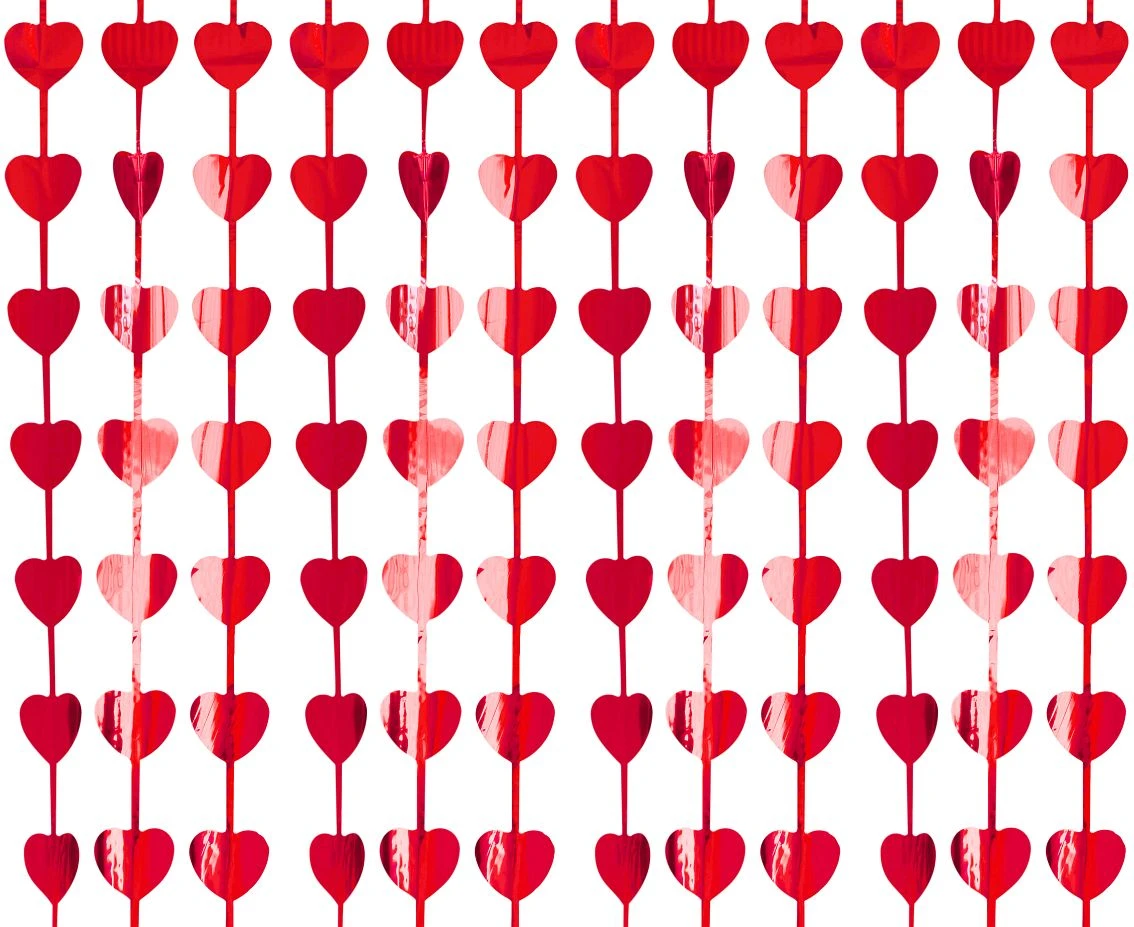 Fringe Deco Curtain B&C Hearts, metallic red, 100 x 200 cm