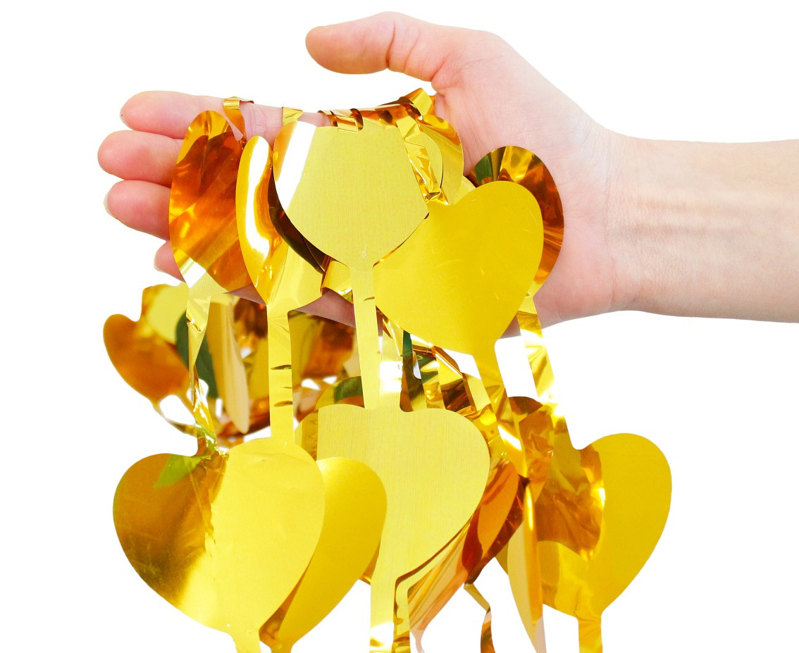 Fringe Deco Curtains B&C Hearts, metallic gold, 100 x 200 cm EOL