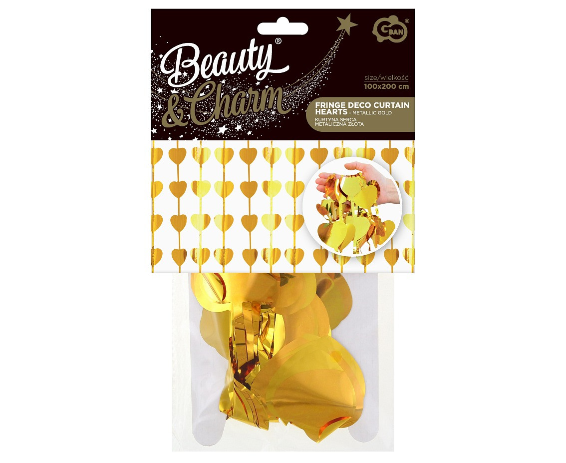 Fringe Deco Curtains B&C Hearts, metallic gold, 100 x 200 cm EOL