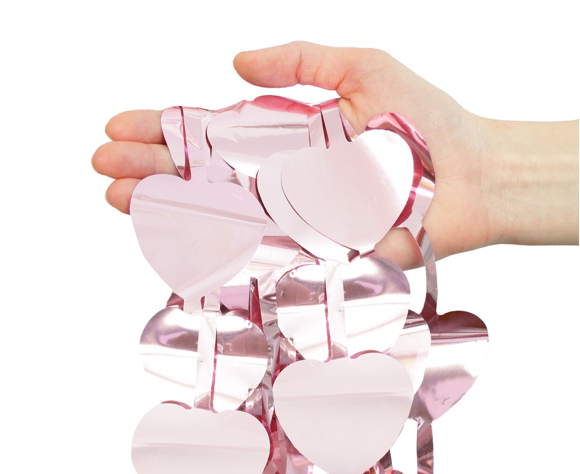 Fringe Deco Curtain B&C Hearts, metallic pink, 100 x 200 cm EOL