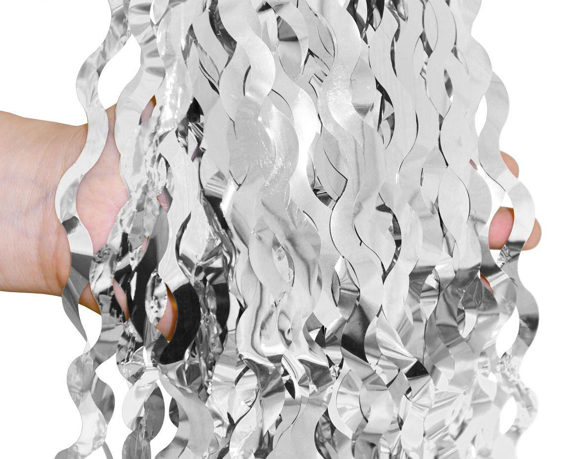 Fringe Deco Curtain B&C Swirls, metallic silver, 100 x 200 cm
