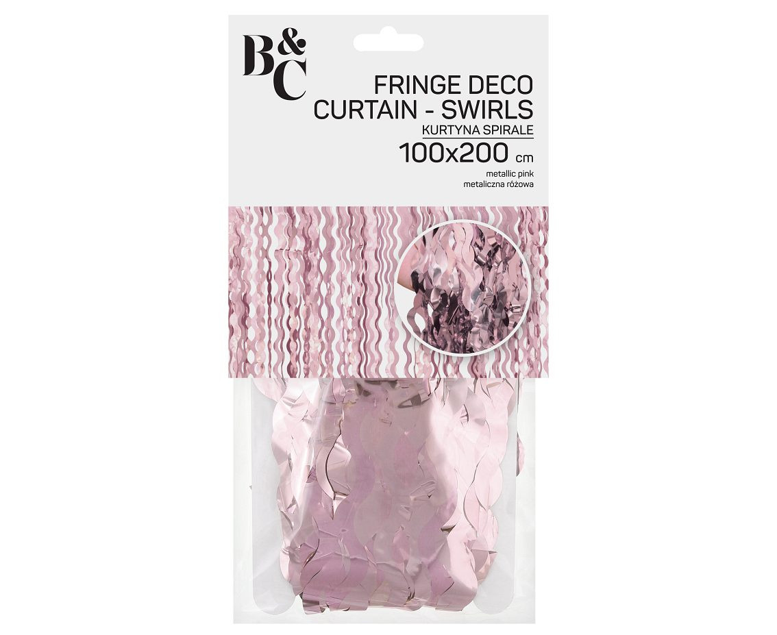 Fringe Deco Curtain B&C Swirls, metallic pink, 100 x 200 cm