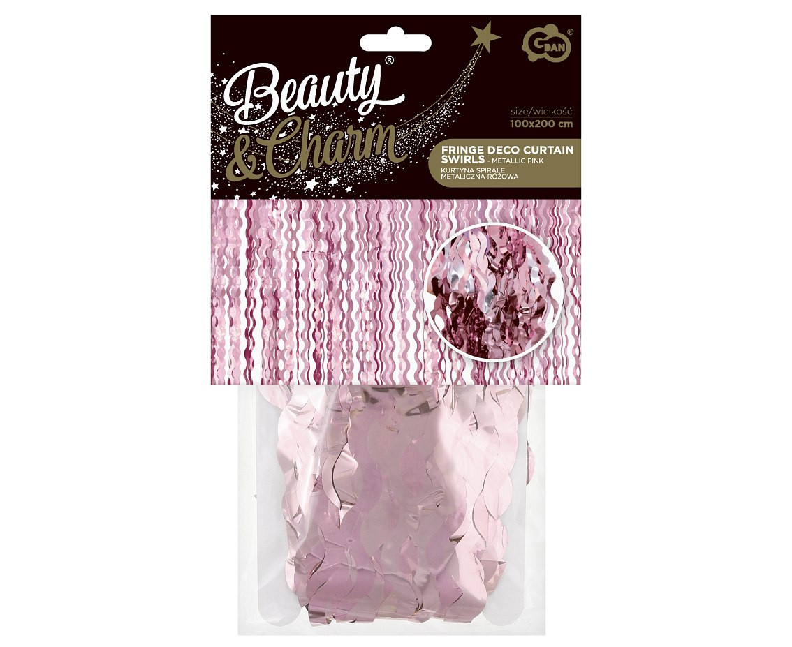 Fringe Deco Curtain B&C Swirls, metallic pink, 100 x 200 cm