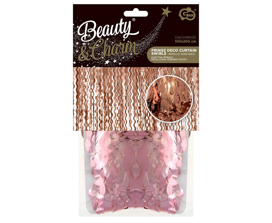 Fringe Deco Curtain B&C Swirls, metallic rose gold, 100 x 200 cm EOL