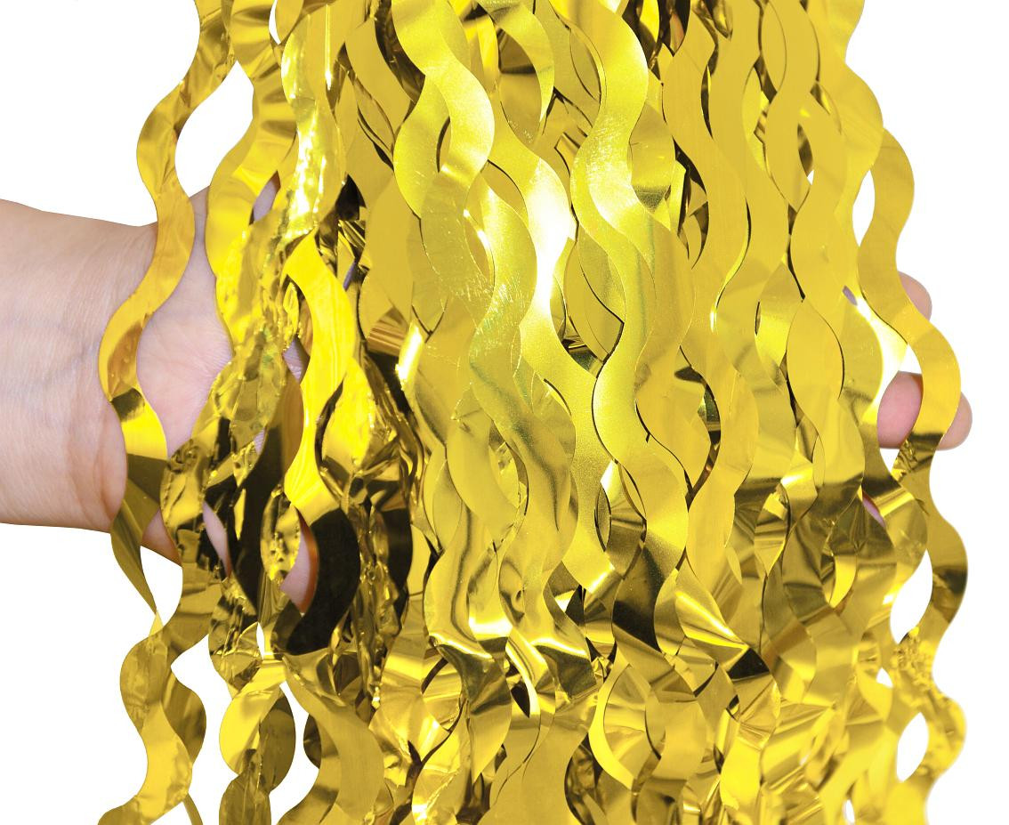 Fringe Door Curtain B&C Swirls, metallic gold, 100 x 200 cm