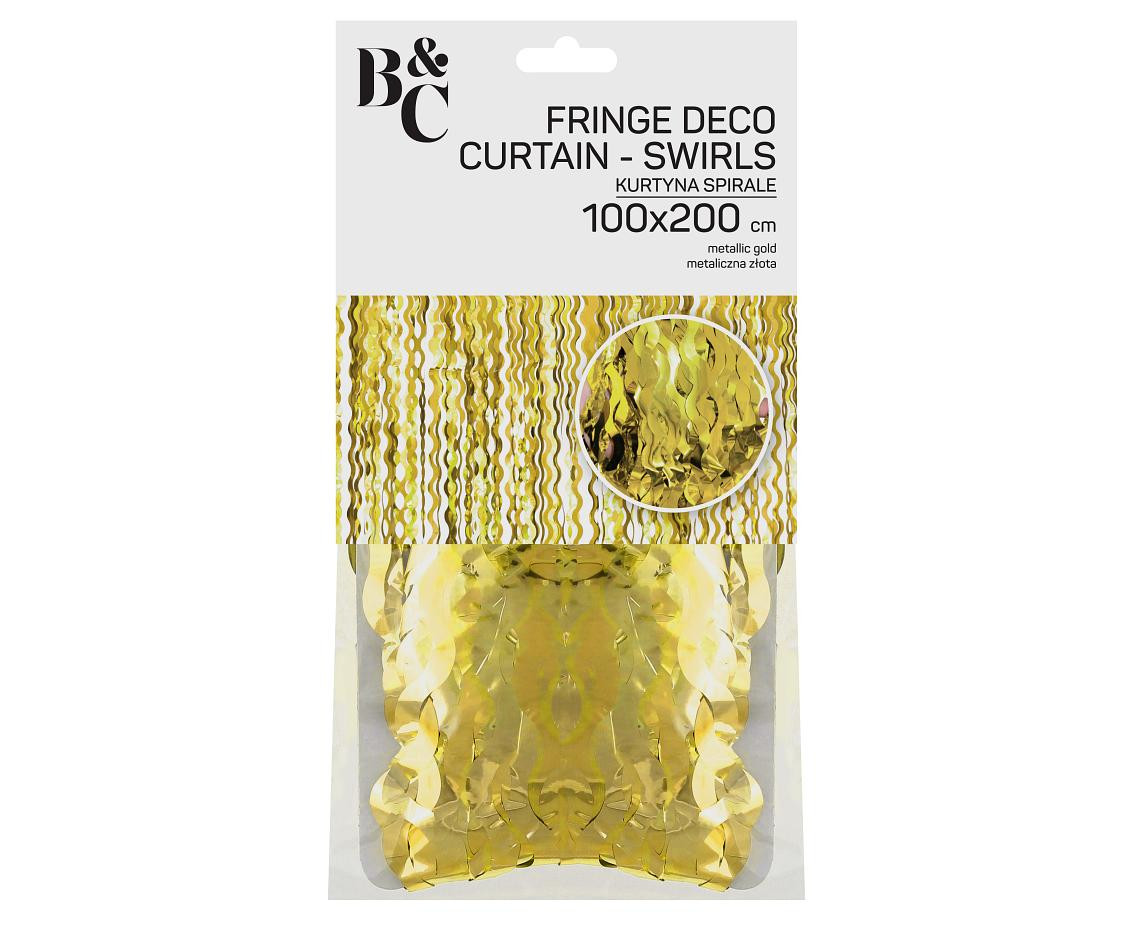 Fringe Door Curtain B&C Swirls, metallic gold, 100 x 200 cm