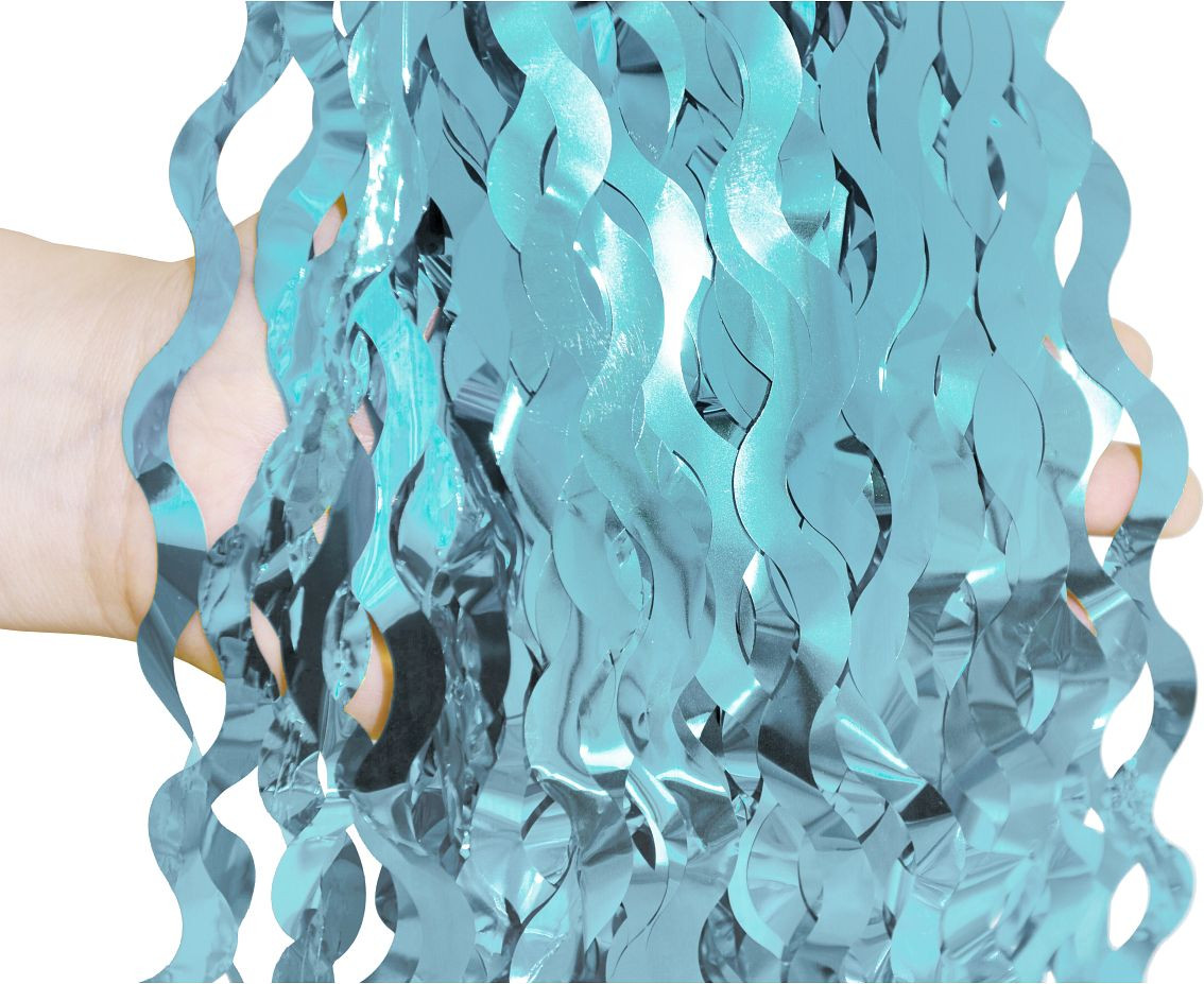Fringe Door Curtain B&C Swirls, metallic turquoise, 100 x 200 cm
