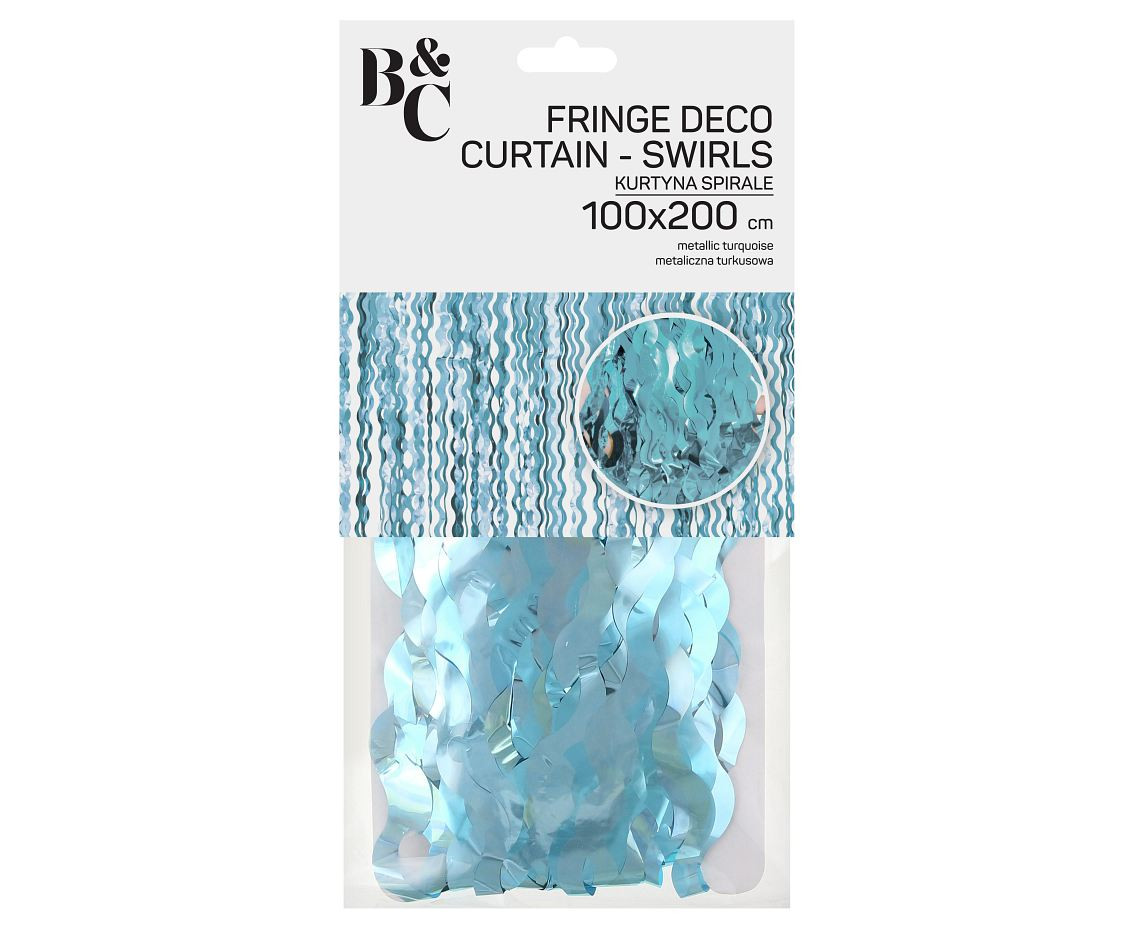 Fringe Door Curtain B&C Swirls, metallic turquoise, 100 x 200 cm