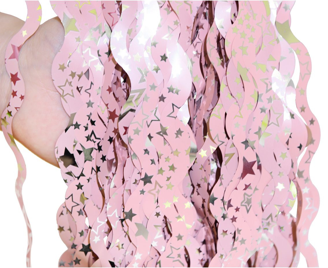 Fringe Deco Curtain B&C Swirls - Silver Stars, pink, 100 x 200 cm