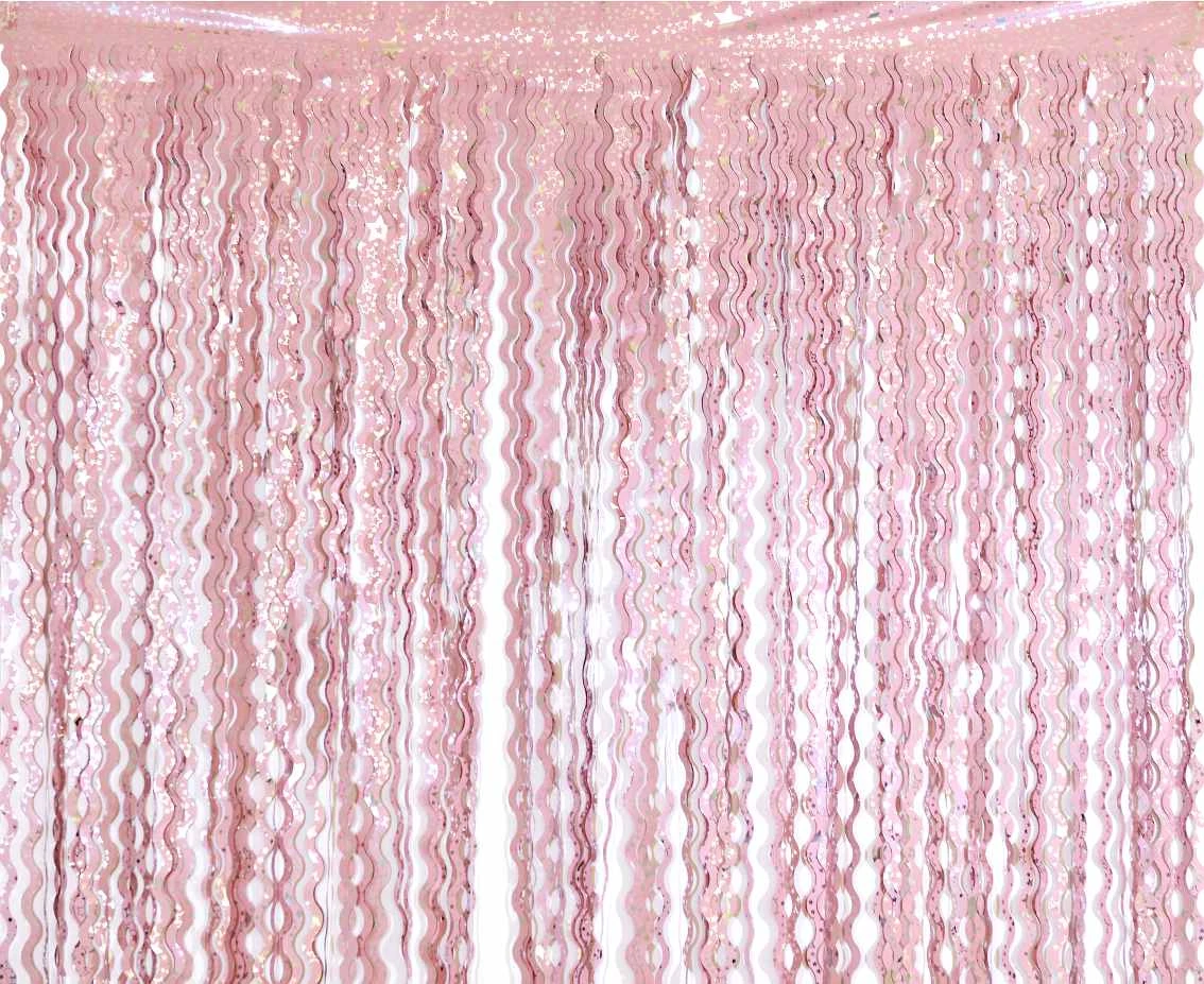 Fringe Deco Curtain B&C Swirls - Silver Stars, pink, 100 x 200 cm