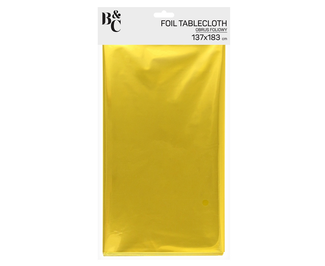 Foil tablecloth B&C metallic gold, 137 x 183 cm