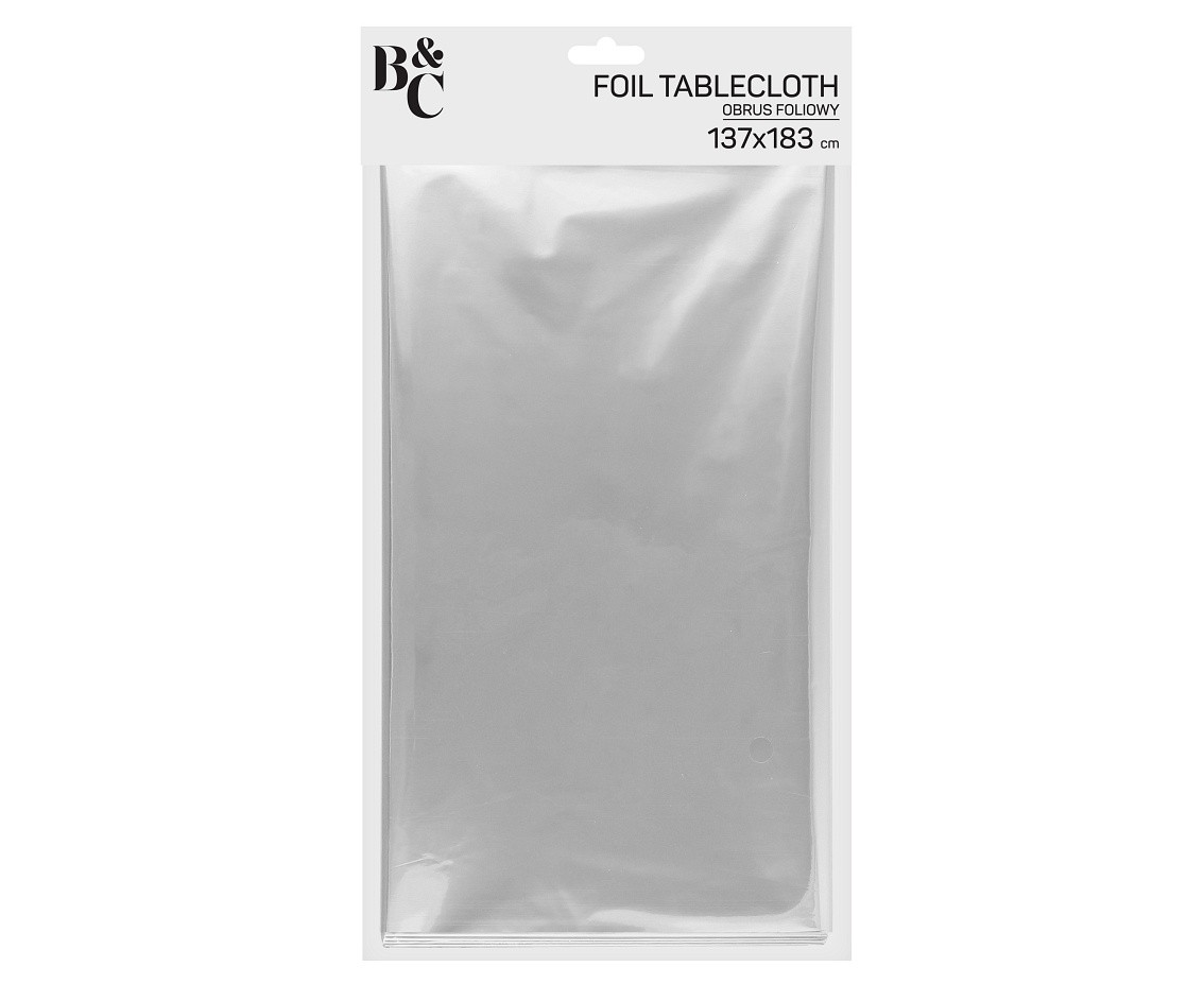 Foil tablecloth B&C metallic silver, 137 x 183 cm
