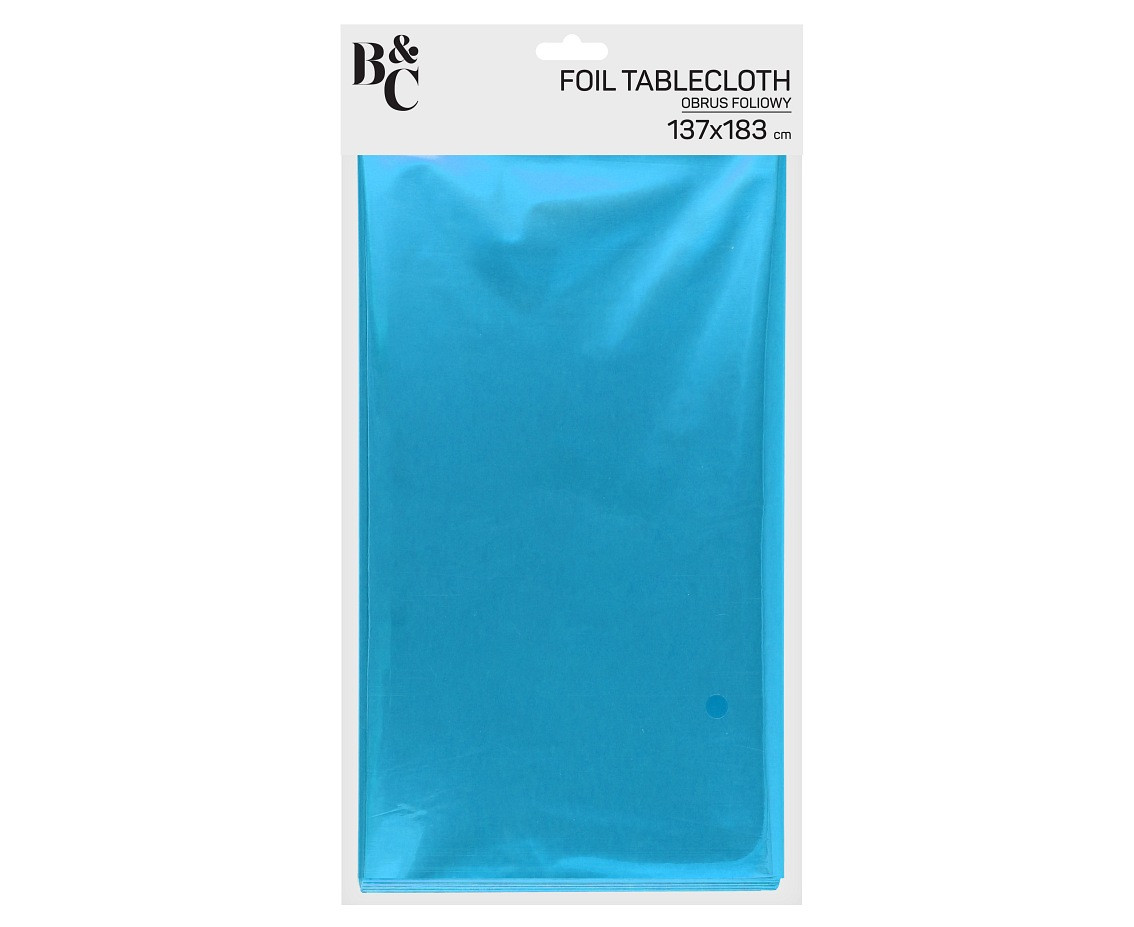 Foil tablecloth B&C metallic light blue, 137 x 183 cm