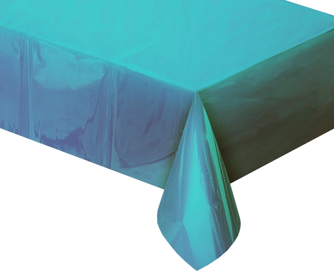 Foil tablecloth B&C metallic light blue, 137 x 183 cm