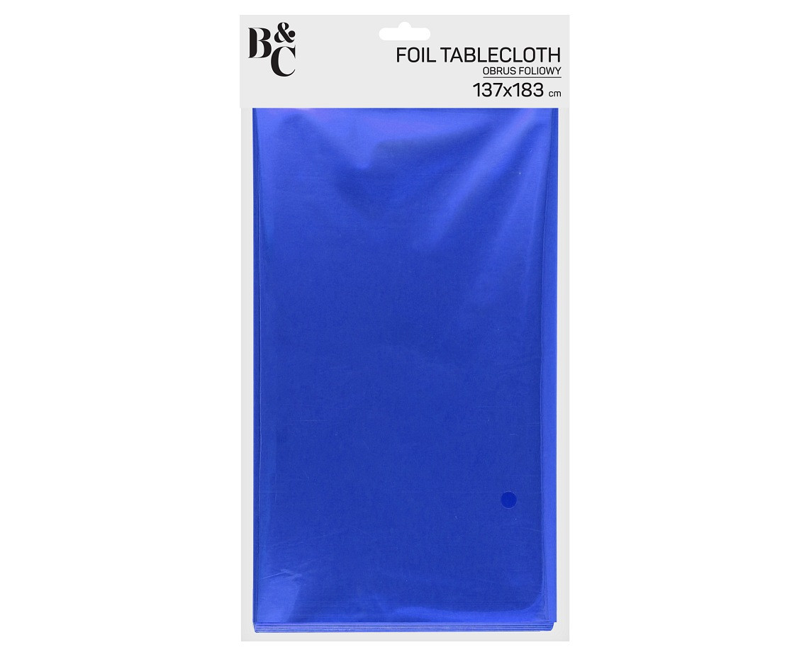 Foil tablecloth B&C metallic blue, 137 x 183 cm