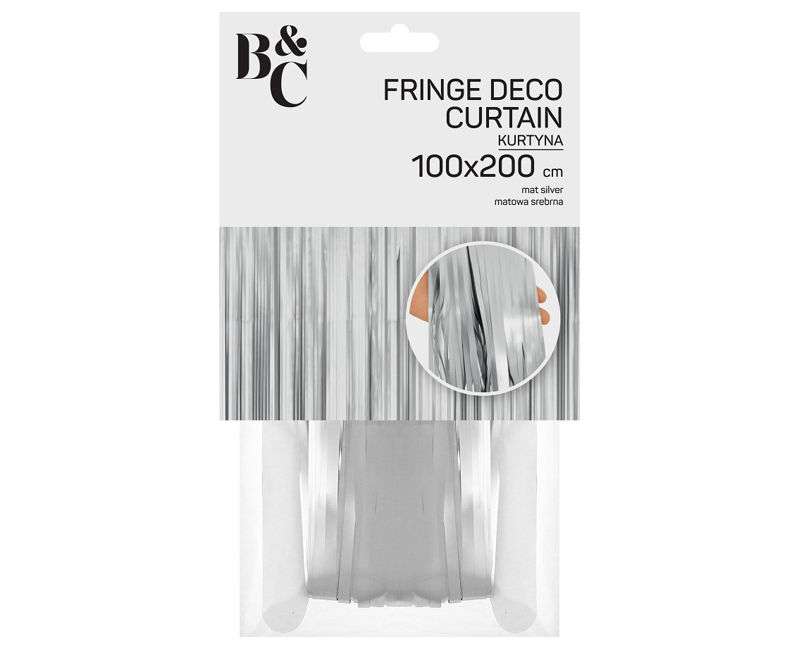 Fringe Deco Curtain B&C, mat silver, 100 x 200 cm