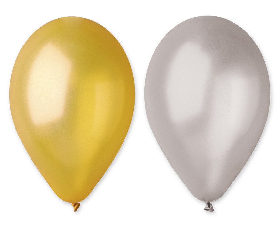 Balloons Gemar 10", metallic gold and silver, 50pcs