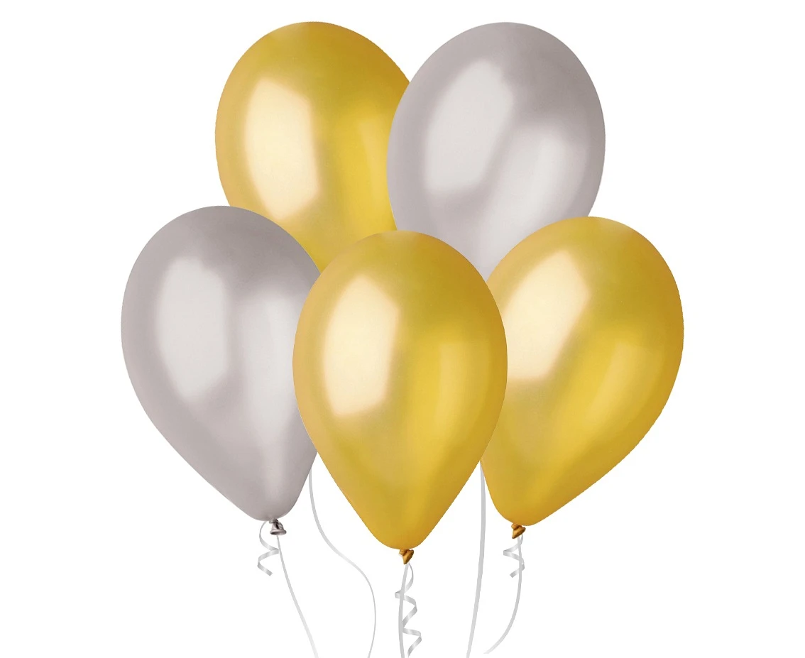 Balloons Gemar 10", metallic gold and silver, 50pcs