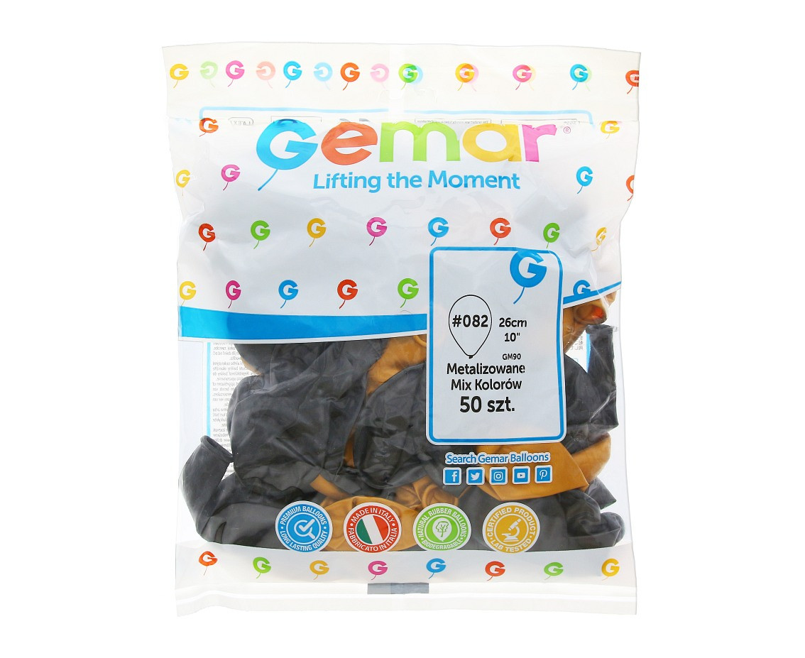 Balloons Gemar 10", metallic gold and black, 50pcs