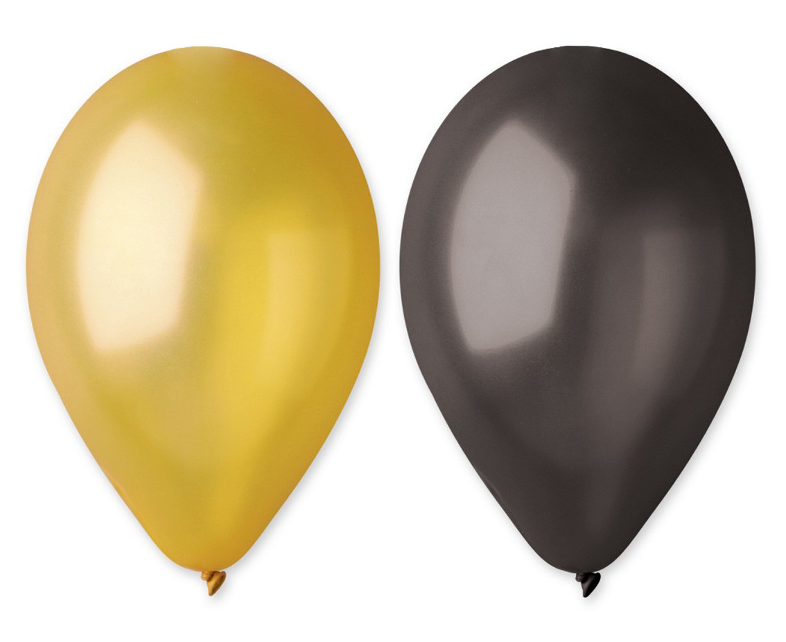 Balloons Gemar 10", metallic gold and black, 50pcs