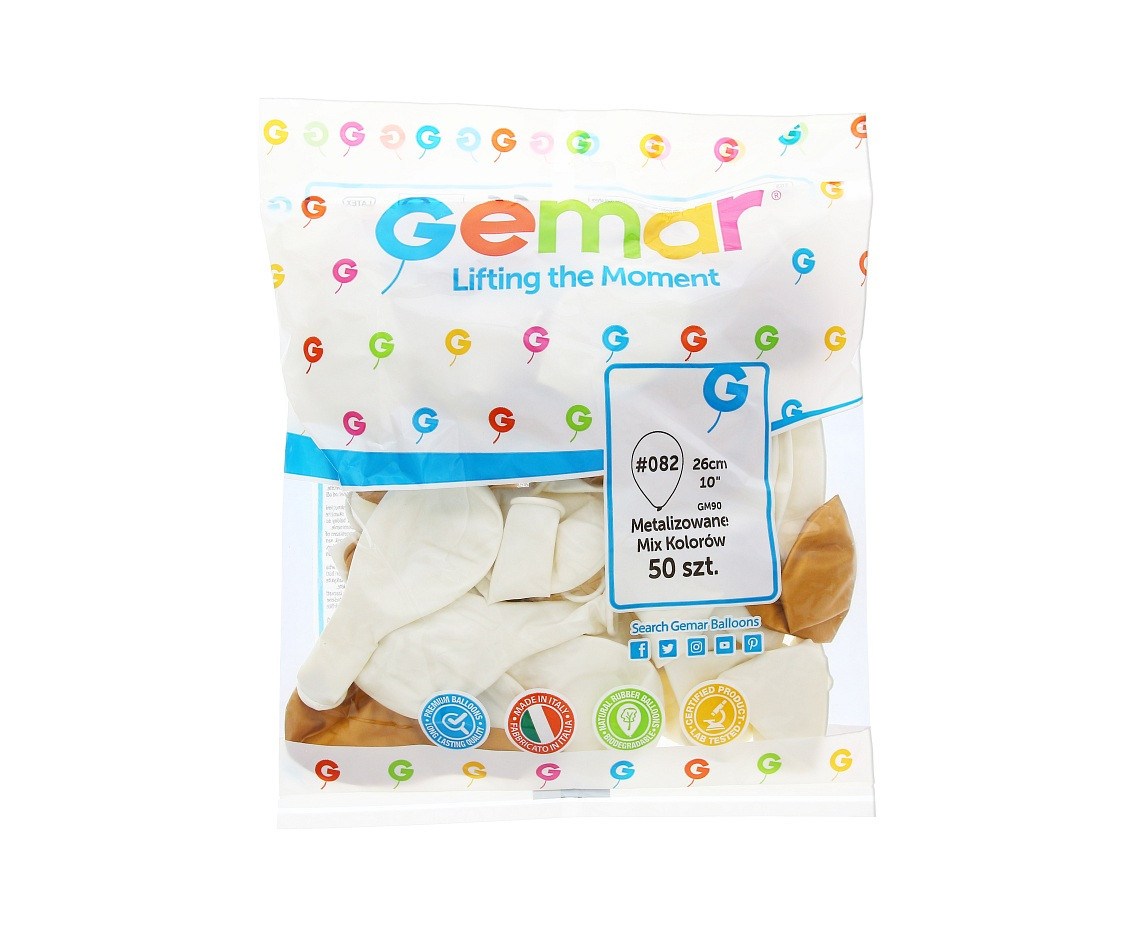 Balloons Gemar 10", metallic gold and pearl, 50pcs