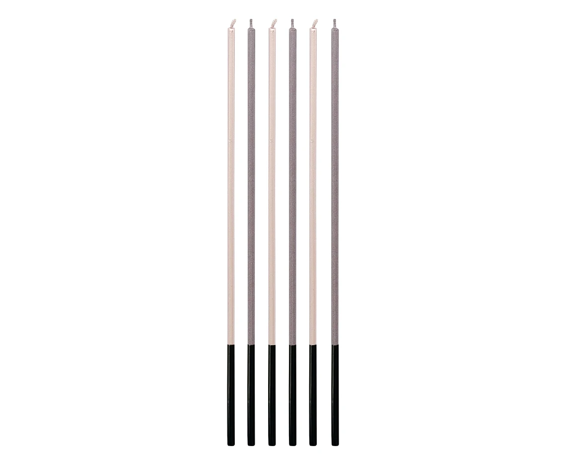 Metallic candles, purple / silver, 3x3x170mm, 6 pcs