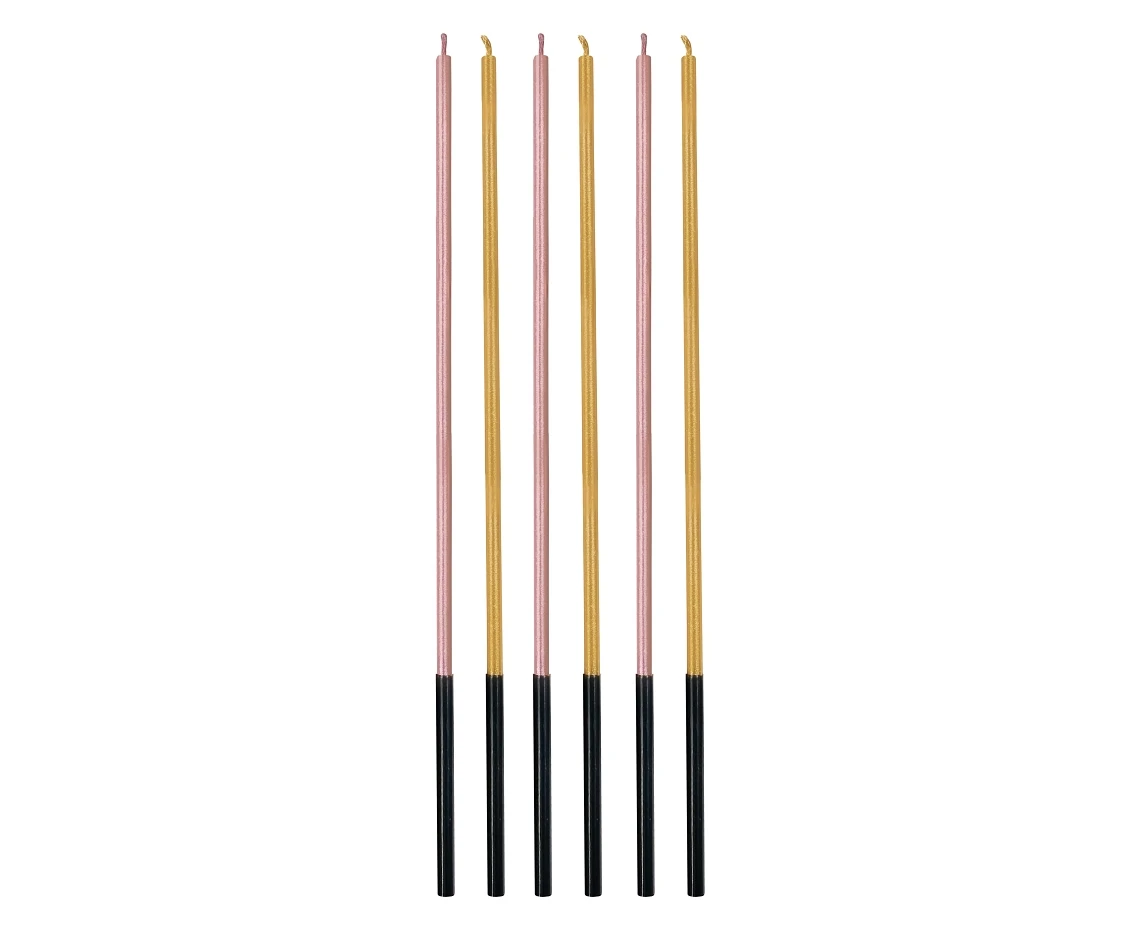 Metallic candles, pink / gold, 3x3x170mm, 6 pcs