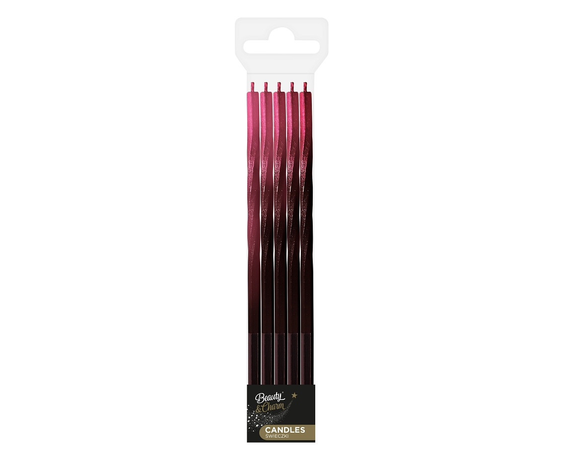 Candles Swirl Ombre, red / black, 5x5x150mm, 5 pcs