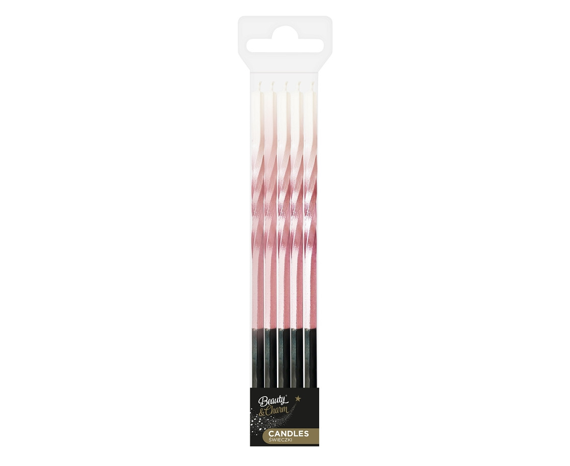 Candles Swirl Ombre, pink / white, 5x5x150mm, 5 pcs