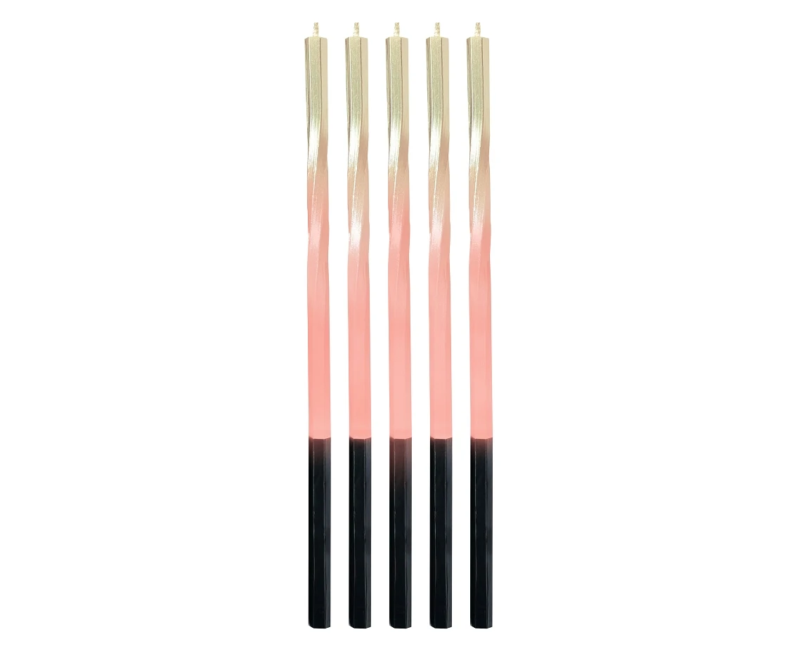 Candles Swirl Ombre, gold / cream, 5x5x150mm, 5 pcs