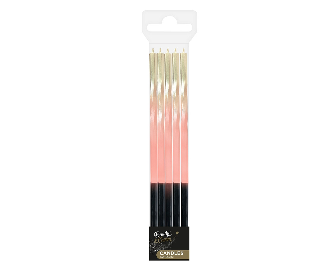 Candles Swirl Ombre, gold / cream, 5x5x150mm, 5 pcs