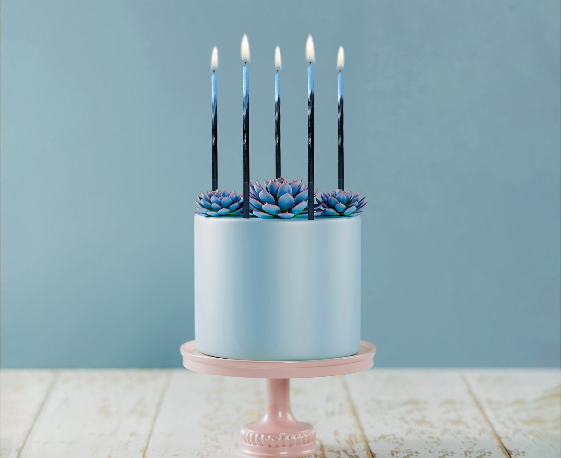 Candles Swirl Ombre, blue / black, 5x5x150mm, 5 pcs