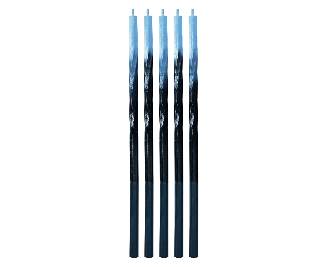 Candles Swirl Ombre, blue / black, 5x5x150mm, 5 pcs