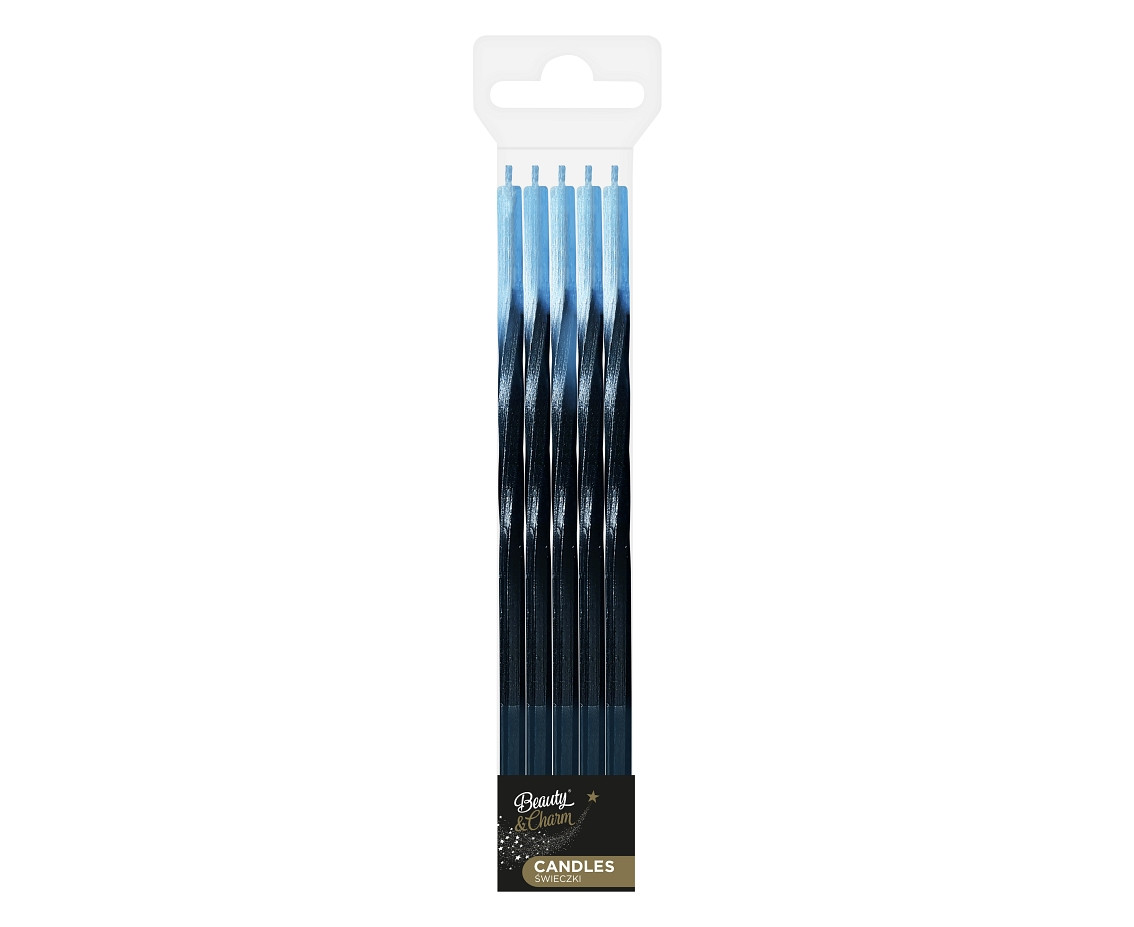 Candles Swirl Ombre, blue / black, 5x5x150mm, 5 pcs