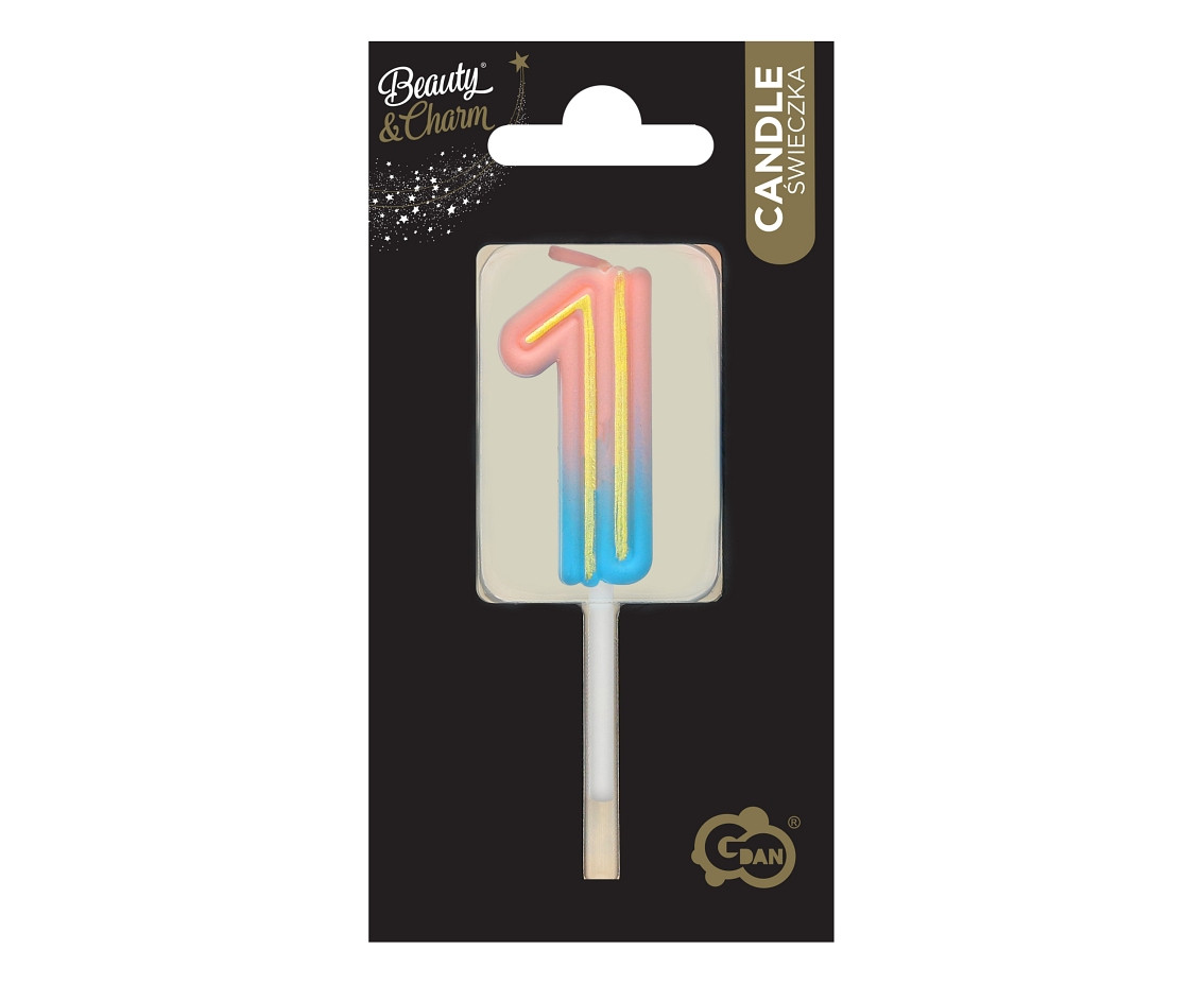 Number candle Neon 1, total length 8 cm