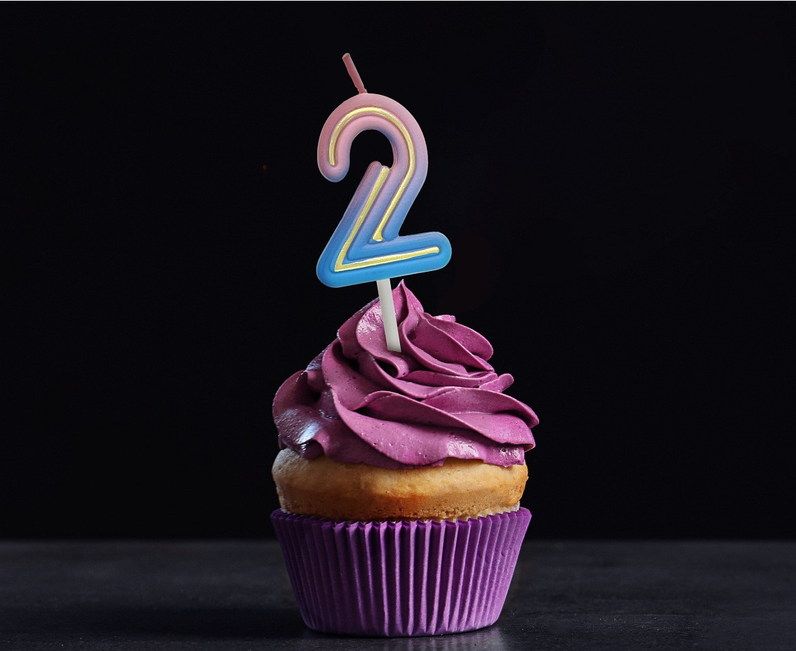 Number candle Neon 2,  total length 8 cm