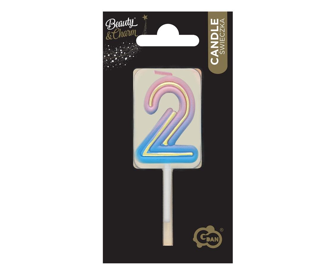 Number candle Neon 2,  total length 8 cm