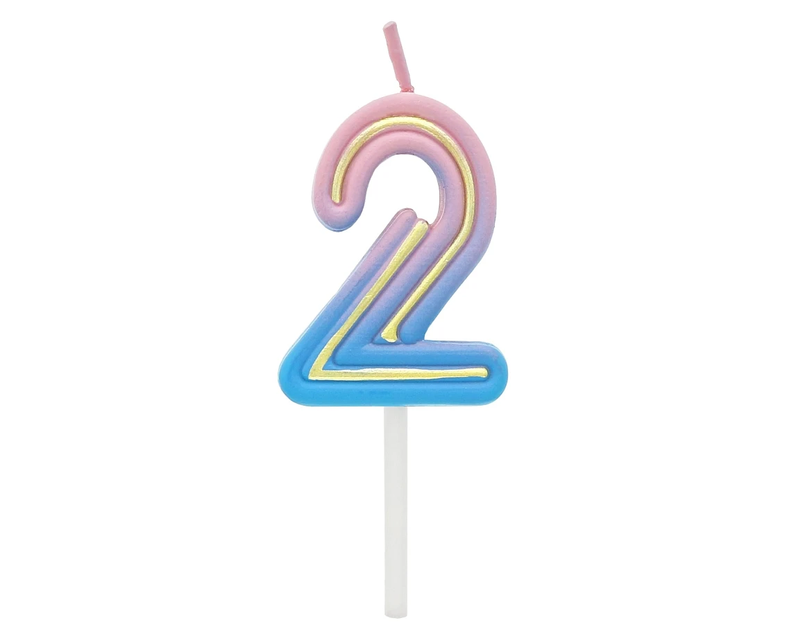 Number candle Neon 2,  total length 8 cm