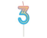 Number candle Neon 3,  total length 8 cm