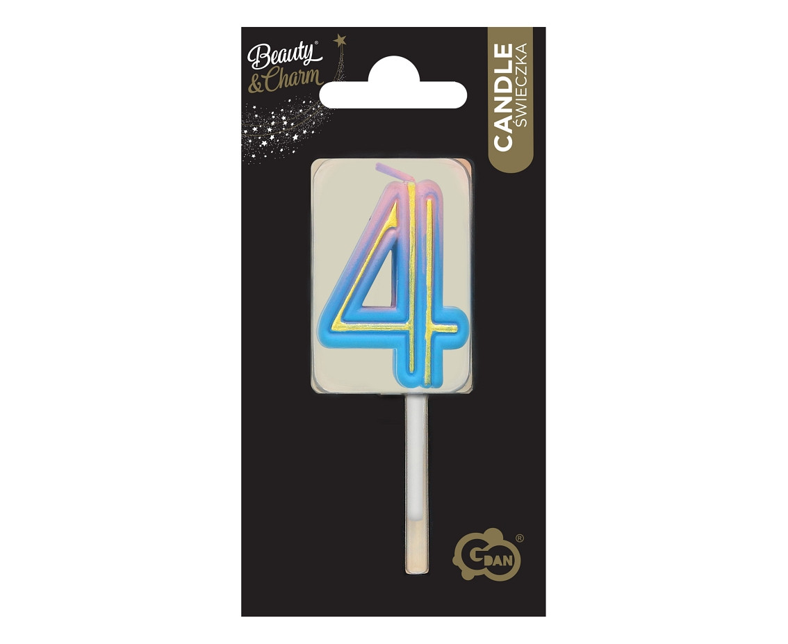 Number candle Neon 4,  total length 8 cm