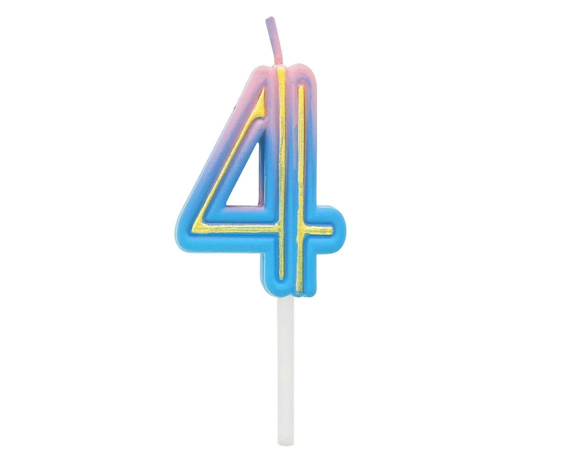 Number candle Neon 4,  total length 8 cm