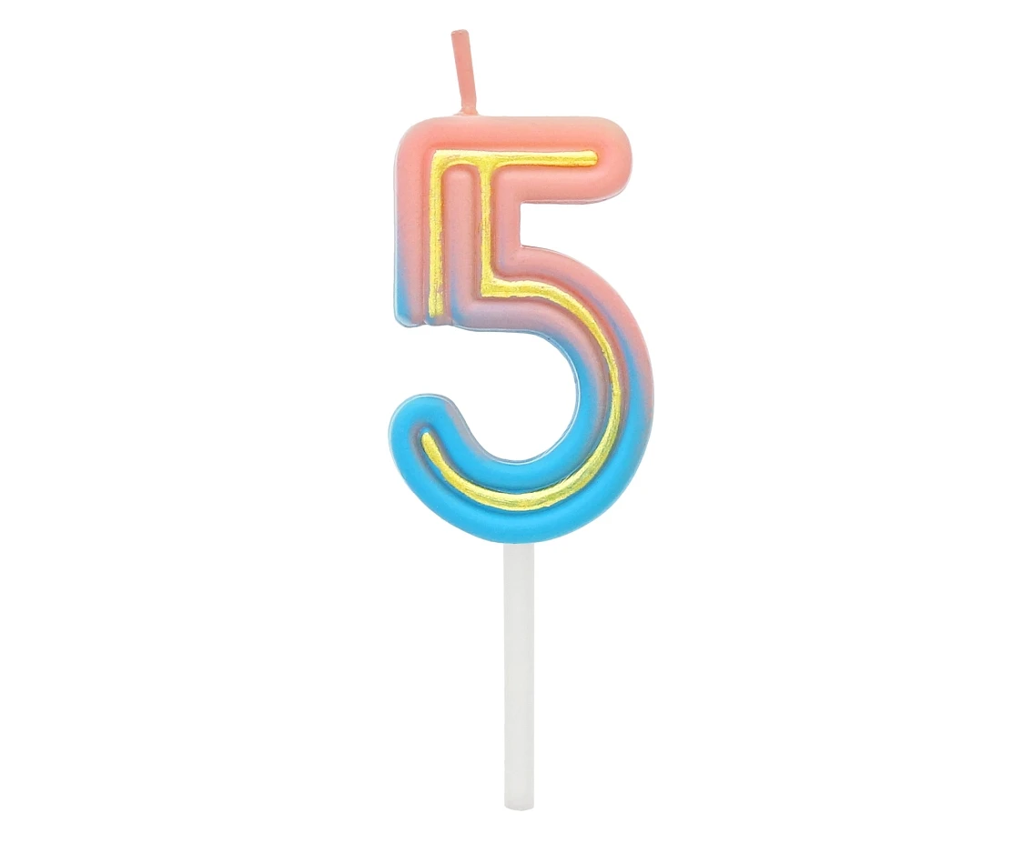 Number candle Neon 5,  total length 8 cm
