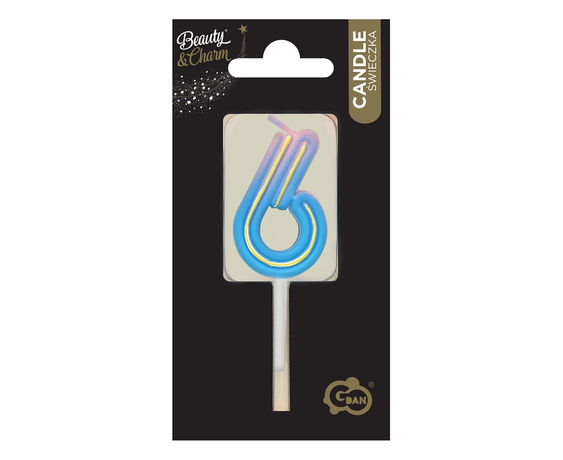 Number candle Neon 6,  total length 8 cm