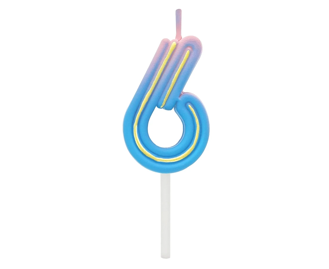 Number candle Neon 6,  total length 8 cm